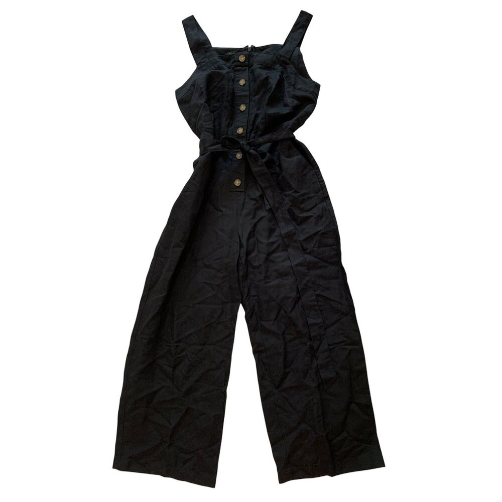 NWT Talbots Black Linen Blend Jumpsuit Size 2 Capri Washable RT10295 $169